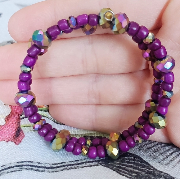 Terra Moda Purple Aurora Bead Wrap Bangle - CUSTOM, Includes one letter charm - Picture 4 of 5